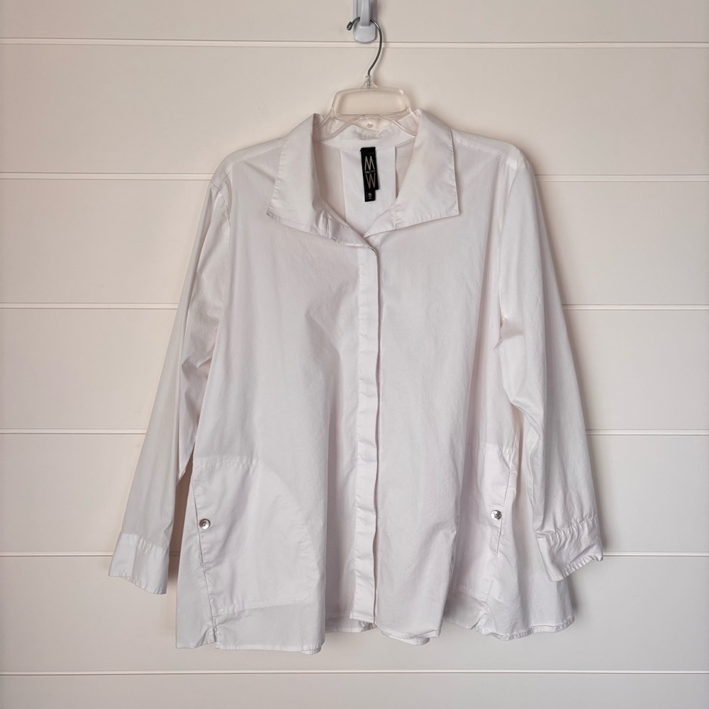 MarlaWynne White Collared Lightweight Button Down Long Sleeve Top Womens XL
